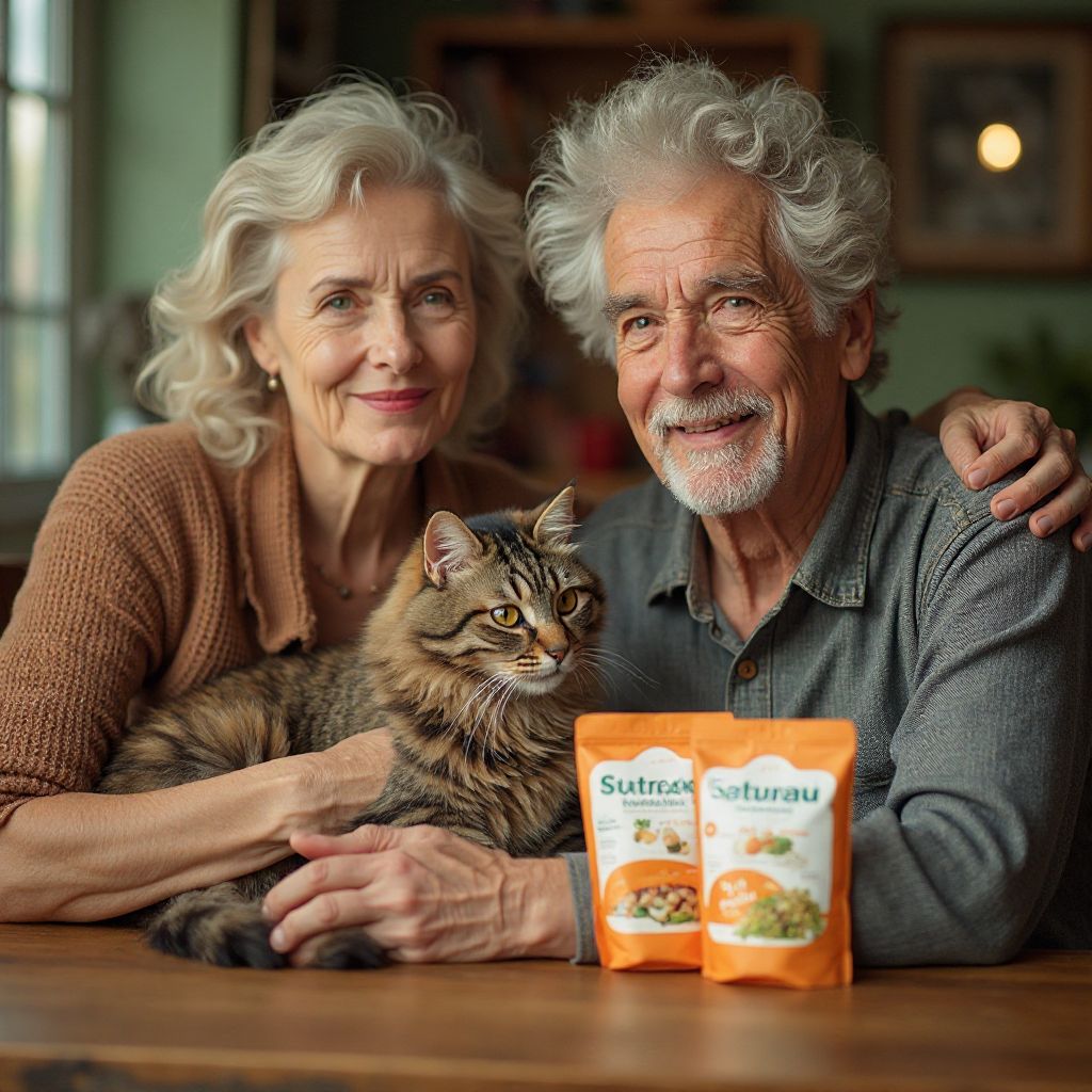 Family with their cat and special food
